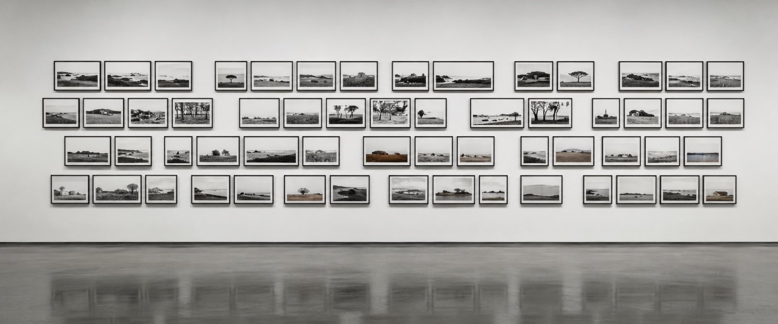 Çerçeveli fotoğraflardan oluşan galeri duvarı